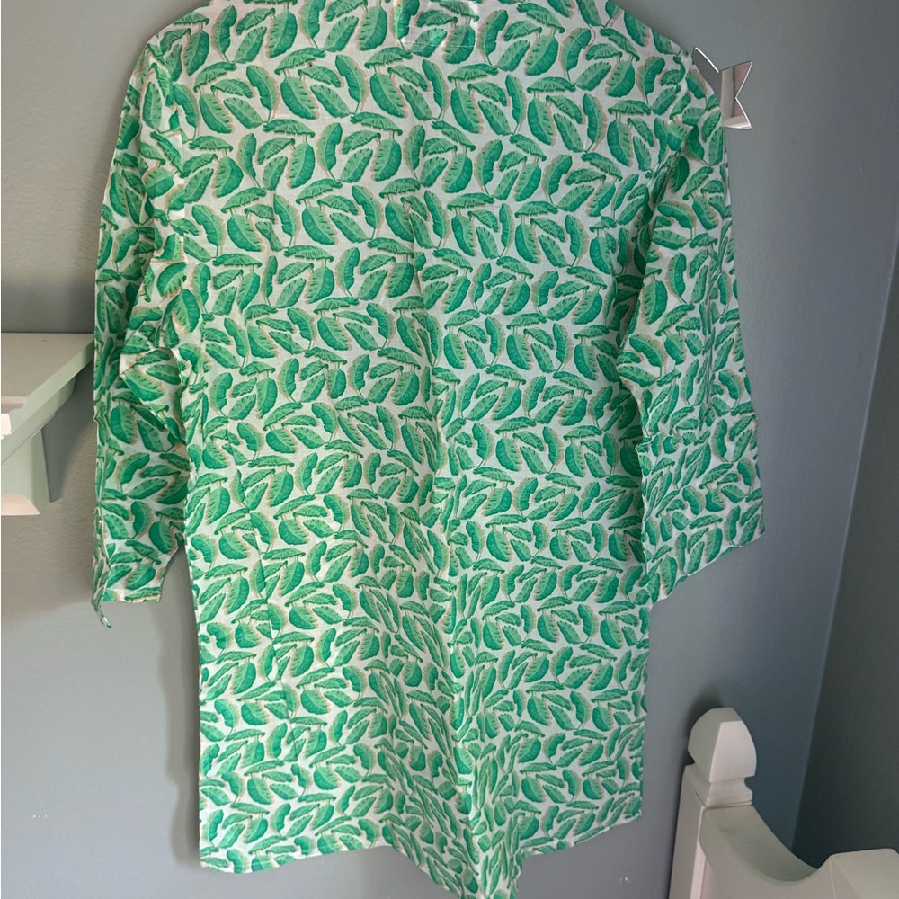 NWT Charleston Shoe Company green leaves cotton tunic shirt - Picture 5 of 9
